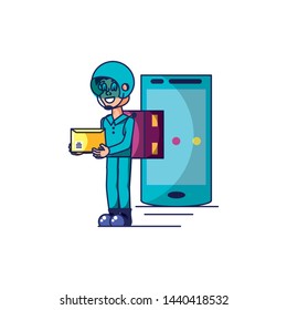 worker delivery service with envelope and smartphone