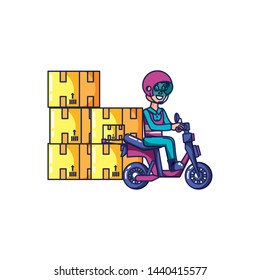 worker delivery service in motorcycle with boxes