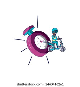 worker delivery service in motorcycle with chronometer