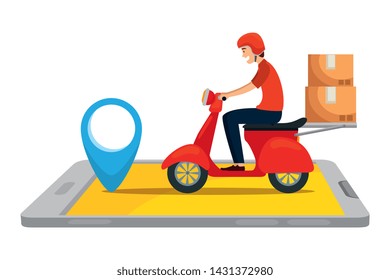 worker of delivery service in motorcycle with smartphone