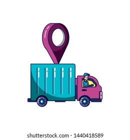 worker delivery service with vehicle truck and pin location