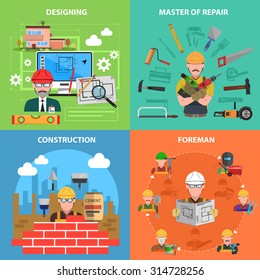 Worker design concept set with construction and repair flat icons isolated vector illustration