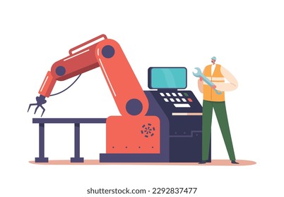 Worker Designs Engineering Control System For Production Line, Includes Sensors, Software, And Hardware Integration