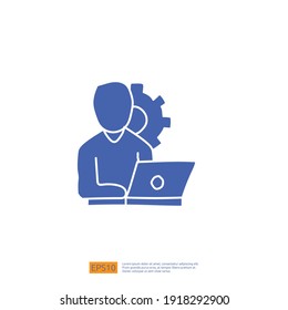 concepto de icono de doodle en escritorio de trabajo con la ilustración vectorial de símbolo de signo de personas y portátiles