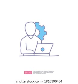 worker desk doodle icon concept with people and laptop sign symbol vector illustration
