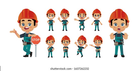 Worker with different poses. vector