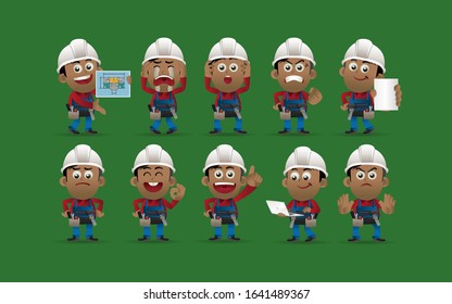 Worker with different poses. vector