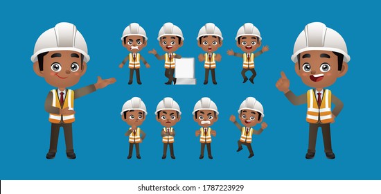 Worker with different poses. vector