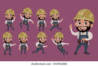 Worker with different poses. vector