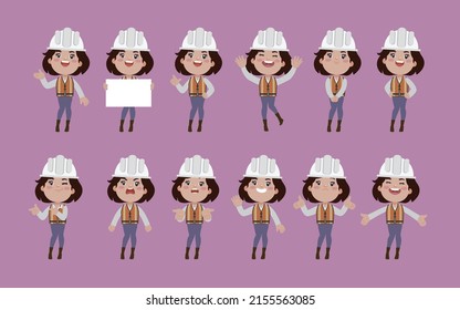 Worker with different poses. vector