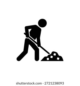 Ícone de glifo de escavação do trabalhador que representa o trabalho de construção ou a escavação no solo