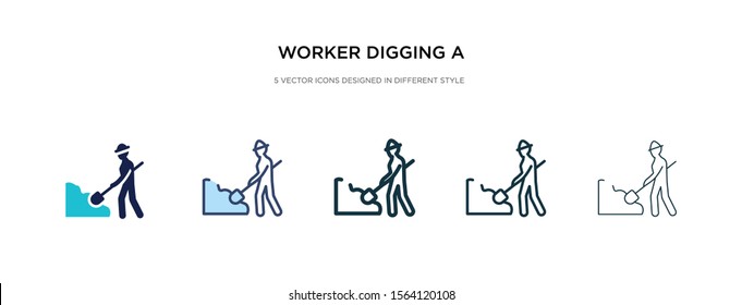 worker digging a hole icon in different style vector illustration. two colored and black worker digging a hole vector icons designed in filled, outline, line and stroke style can be used for web,