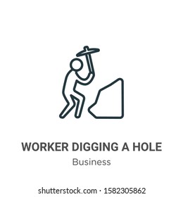 Worker digging a hole outline vector icon. Thin line black worker digging a hole icon, flat vector simple element illustration from editable business concept isolated on white background