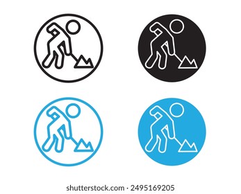 Worker digging icon black and white vector outline sign