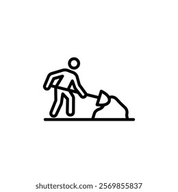 Worker digging icon Black and white outline vector