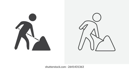 Worker digging icon Line graphics illustration