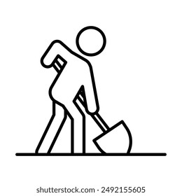 Worker digging icon linear logo mark in black and white