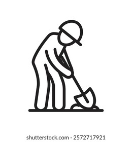 Worker digging icon Simple thin outline