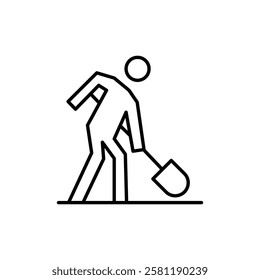 Worker digging icon Thin line art isolated