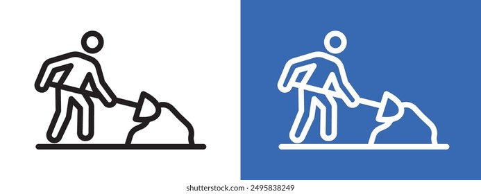 Worker digging logo sign set vector outline