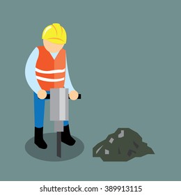 Worker digging the road-vector cartoon; under construction concept