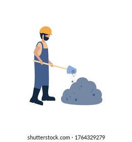 Worker digging with a shovel. Vector illustration in a flat style