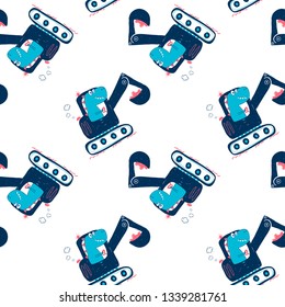 Worker Dinosaur pattern and digger illustration vector.
