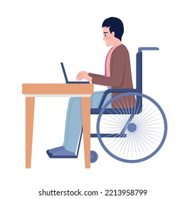 Worker With Disability Semi Flat Color Vector Character. Editable Figure. Full Body Person On White. Home Office Simple Cartoon Style Illustration For Web Graphic Design And Animation