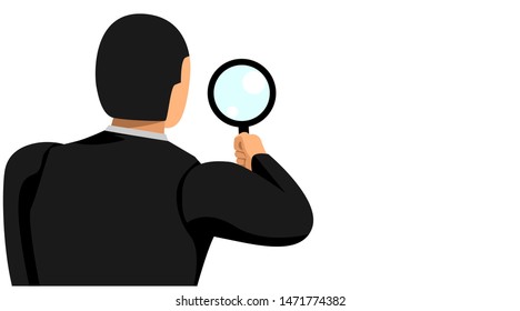 a worker is doing a search using a magnifying glass. vector looking back half back. for presentation design templates. eps10 vector file