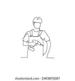 Worker drawn in line art style