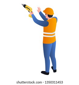 Worker with drill icon. Isometric of worker with drill vector icon for web design isolated on white background