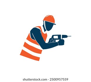 Worker Drilling From Side View