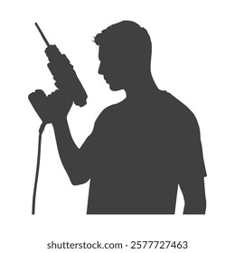 Worker Drilling Tool in Silhouette Style