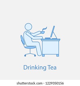 worker is drinking tea 2 colored line icon. Simple colored element illustration. worker is drinking tea outline symbol design from man in the office in fron of computer set