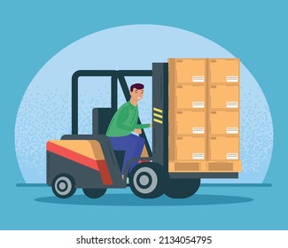 carretillas elevadoras de trabajo y cajas