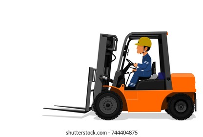 A Worker is driving  Forklift truck on transparent background
