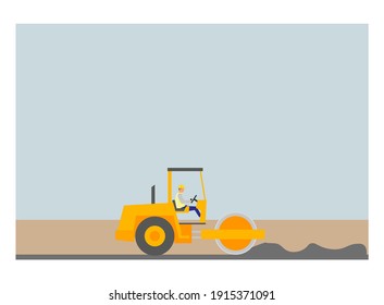 worker driving rammer machine, wearing safety helmet