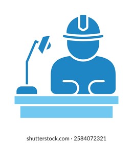 Worker dual tone blue color icon, mini, small illustration. use for modern concept, print, UI, UX kit, web and app development. Vector EPS 10, related to industrial, business, finance, investment.