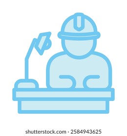 Worker dual tone blue color icon, mini, small illustration. use for modern concept, print, UI, UX kit, web and app development. Vector EPS 10, related to industrial, business, finance, investment.