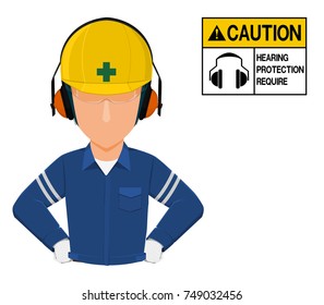 A worker with earmuffs on transparent background
