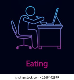 Worker is eating nolan icon. Simple thin line, outline vector of man in the office in fron of computer icons for ui and ux, website or mobile application