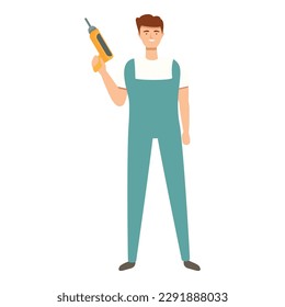 Worker with electric drill icon cartoon vector. Air conditioner. Service home