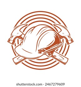 Worker emblem with helmet and hammer drawing