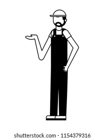 worker employee character with sport cap and overalls
