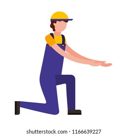 worker employee character with sport cap and overalls