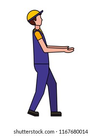 worker employee character with sport cap and overalls