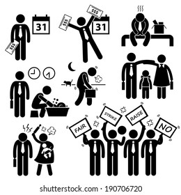 Worker Employee Income Salary Financial Problem Stick Figure Pictogram Icon Cliparts