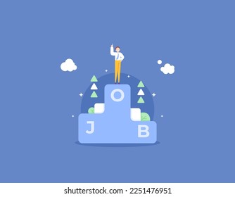 a worker or employee who gets the highest position in the company. promotion or career peak. a job applicant who is optimistic about getting a job. successful businessman. illustration concept design