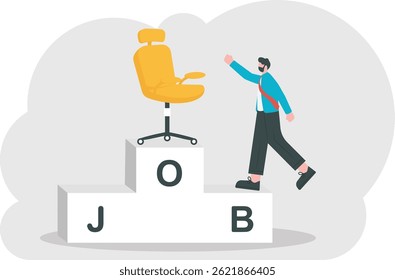 a worker or employee who gets the highest position in the company. promotion or career peak. a job applicant who is optimistic about getting a job. successful businessman. illustration concept design
