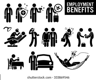 Worker Employment Job Benefits Stick Figure Pictogram Icons